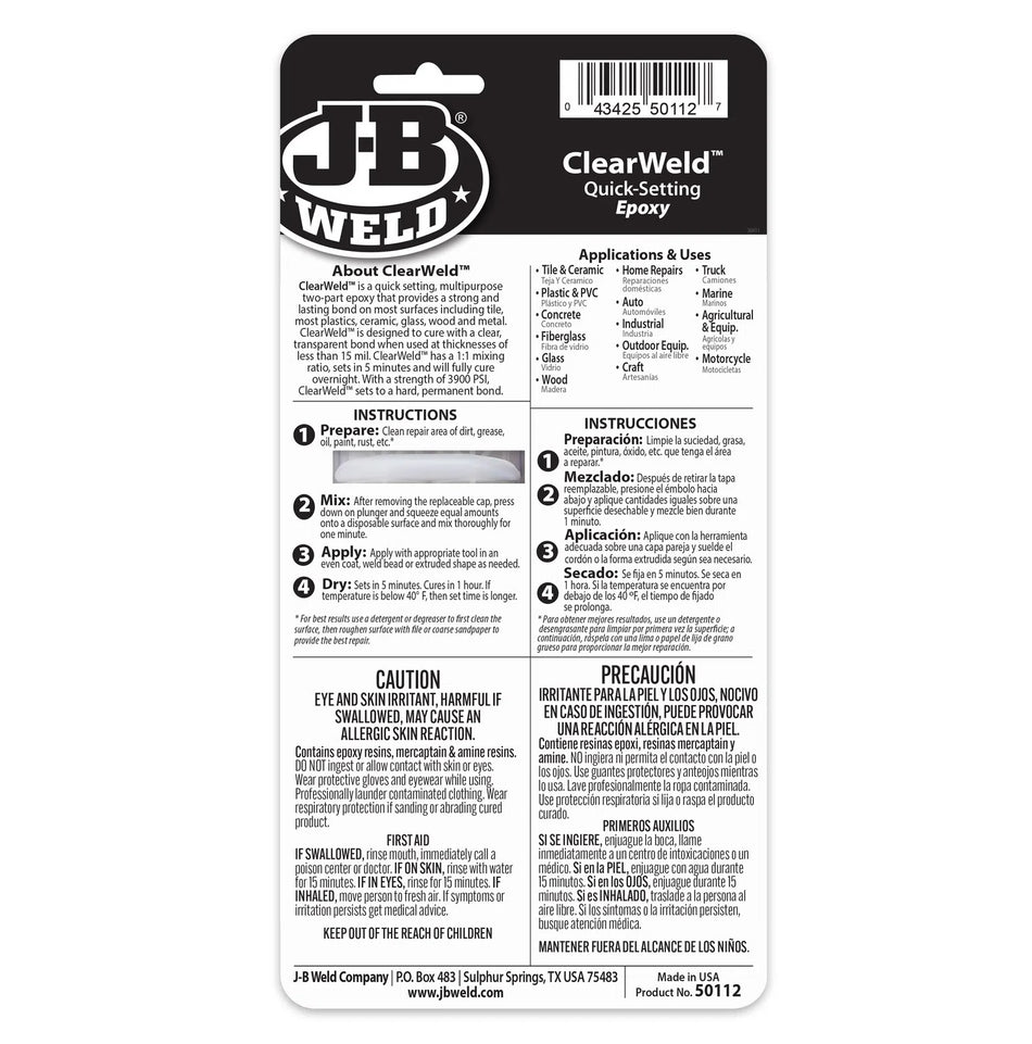 JB Weld Clear Weld Epoxy