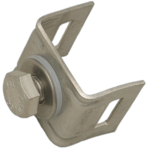 D31599  ( Box of 50 ) Straight leg mini Brack-it, SS with SS bolt and fiber washer. 1/2" slot