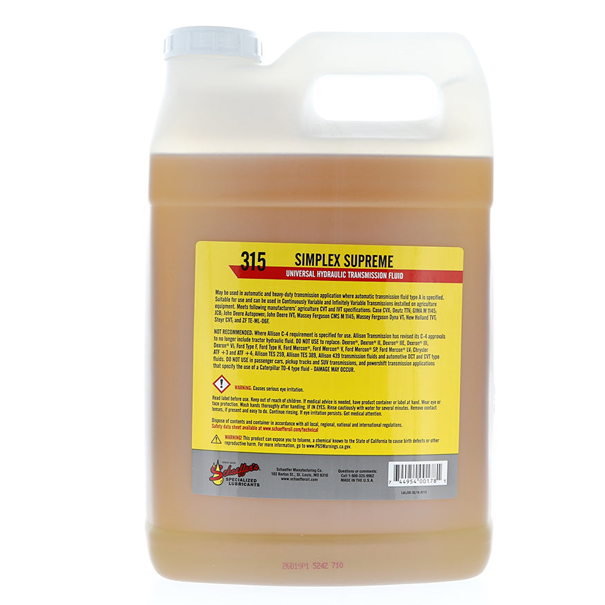 Schaeffer 315 Simplex Supreme Tractor Hydraulic Fluid (2.5 Gallon)