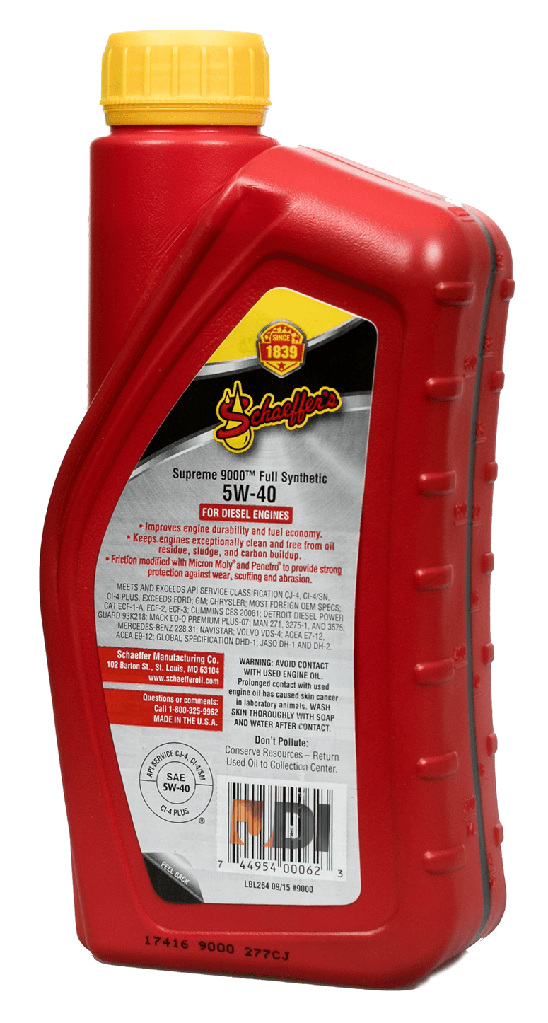 Schaeffer Supreme 9000 (Quart) 5W-40 OTR Plus Synthetic Diesel Engine Oil